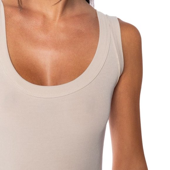 Cream Khaki Scoop Neck Rubbed Bodysuit - Picture 2 of 11